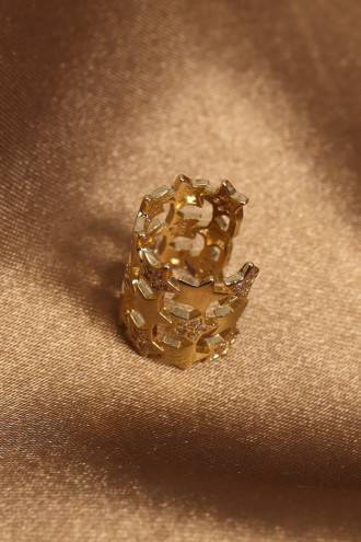 Çok Yıldızlı Üç Sıralı Gold Renk Zirkon Taşlı Kıkırdak Küpe