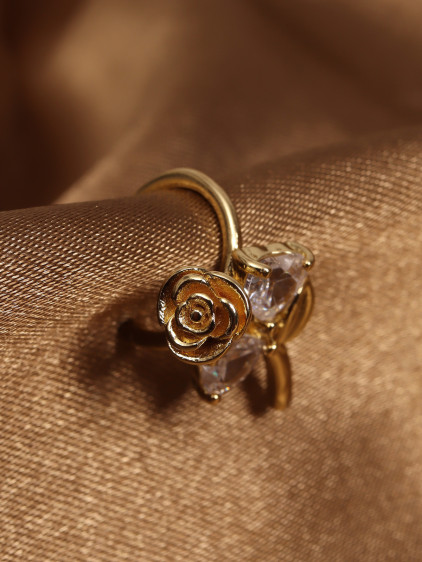 Gül Modeli VIP Model Gold Renk Zirkon Taşlı Kıkırdak Küpe