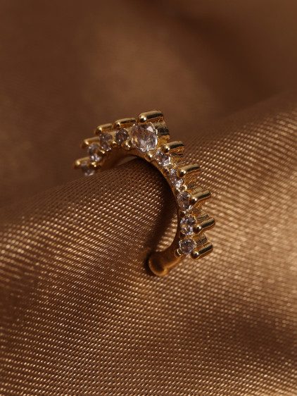 Taç Modeli Zirkon Taşlı Gold Renk Kıkırdak Küpe