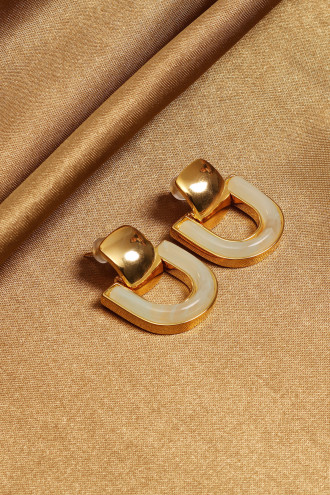Gold Renk Nal modeli Kırık Beyaz Küpe