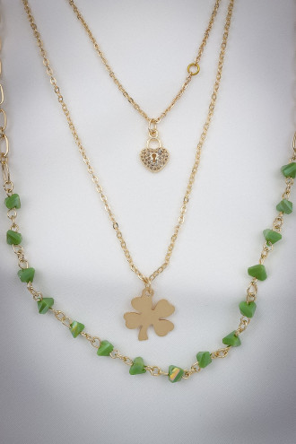 3'Lü Yonca Uçlu Yeşil Boncuk Kolye 3'Lü Yonca Uçlu Yeşil Boncuk Kolye