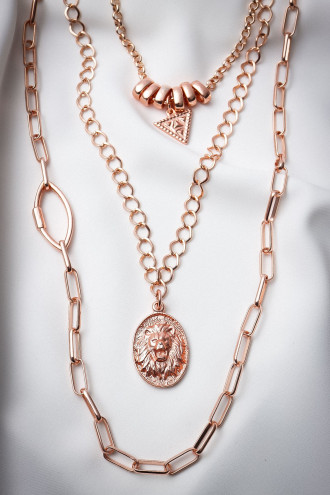 3'Lü Aslan Figürlü Rose Renk Kolye 3'Lü Aslan Figürlü Rose Renk Kolye