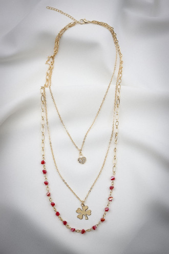 3'Lü Yonca Uçlu Kırmızı Boncuk Kolye 3'Lü Yonca Uçlu Kırmızı Boncuk Kolye